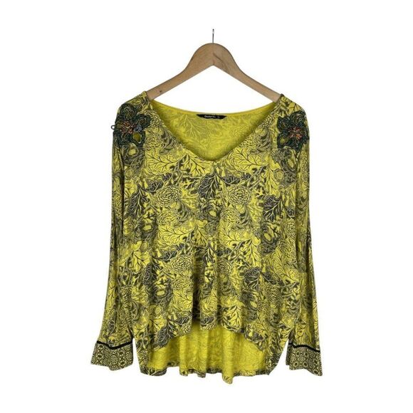 Desigual MALCOM T-shirt 3/4 Sleeve Yellow Pattern Top - Picture 3 of 9